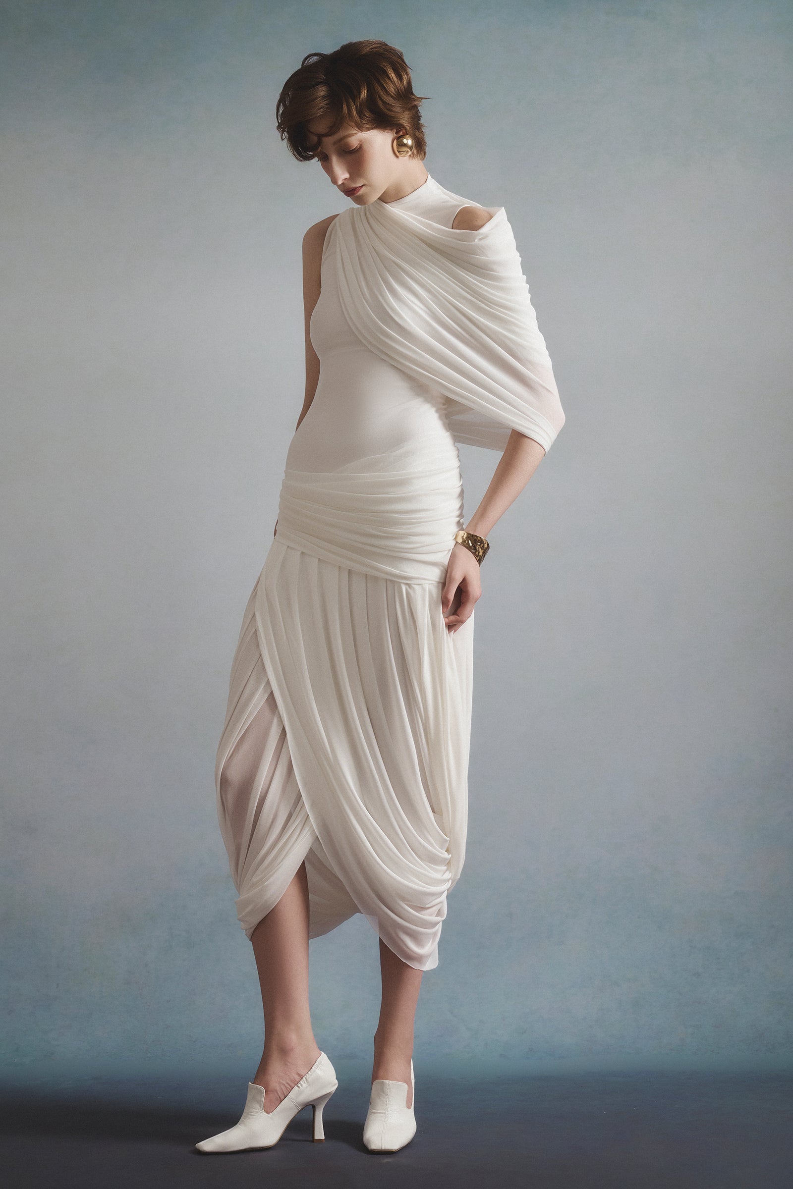 Poetry Asymmetric Sleeve Midi Dress