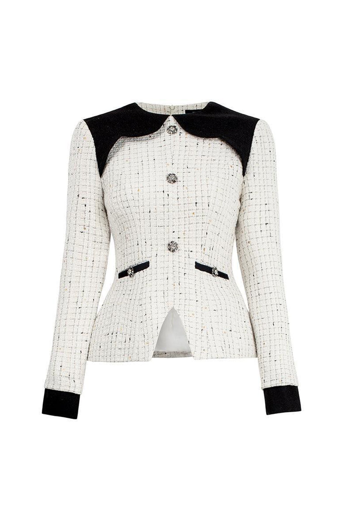 Abbey Peplum Round Neck Tweed Top