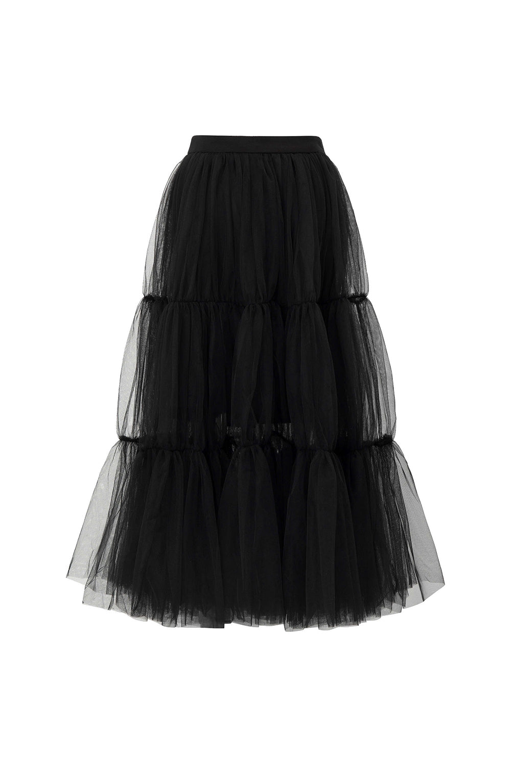 Devil Tiered Front Slit Tulle Midi Skirt
