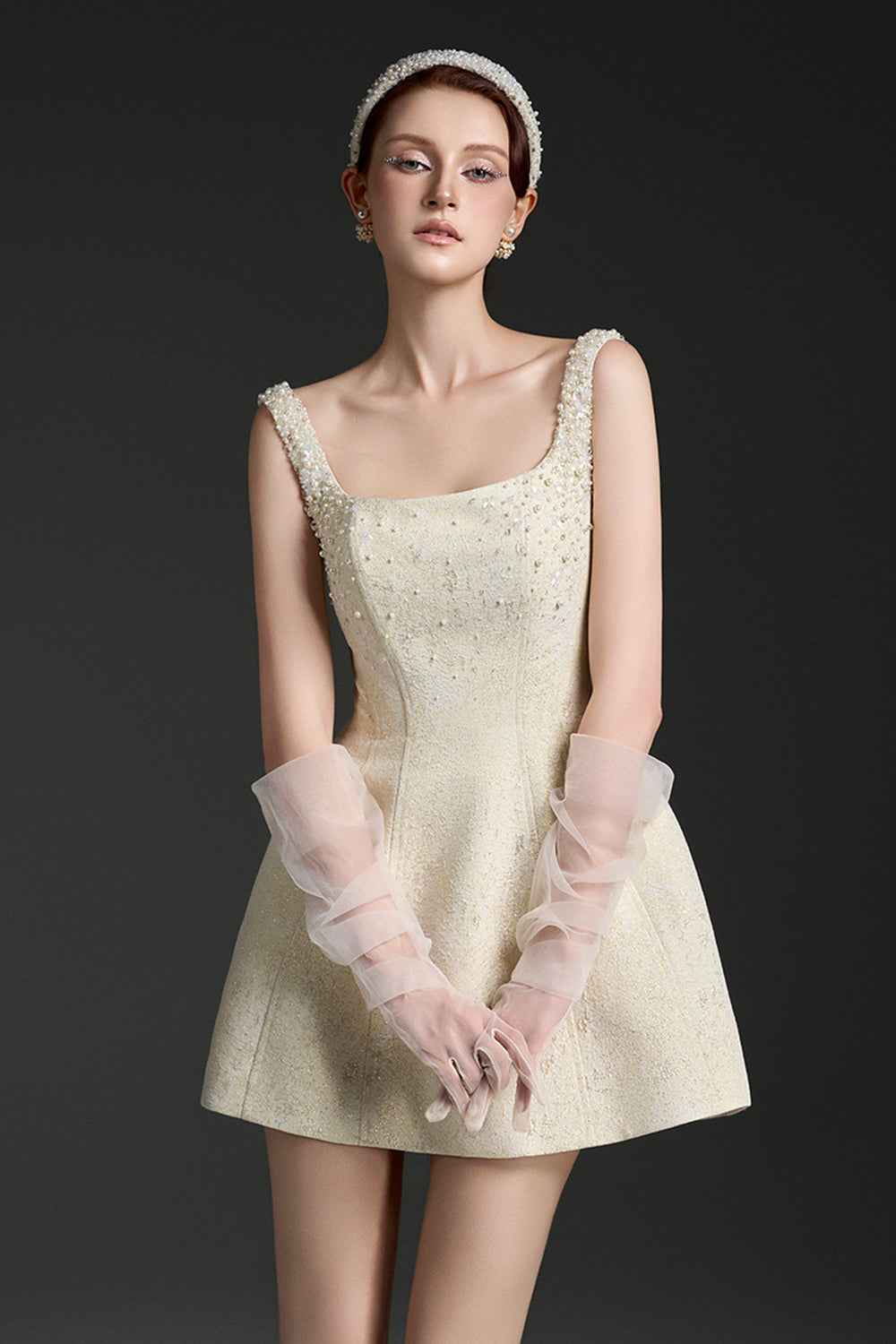 Ivoire Brocade Mini Dress