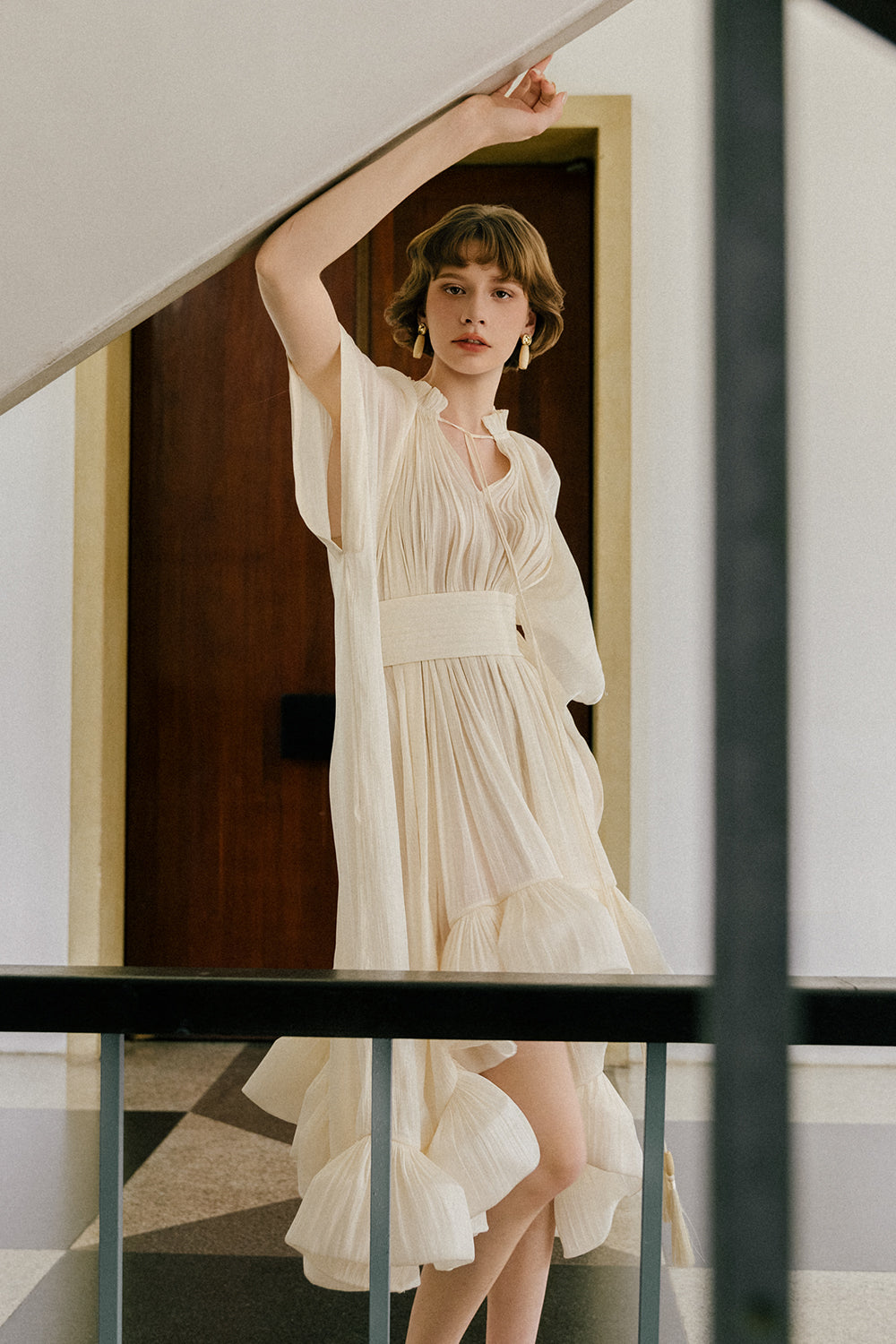 gabriella midi dress Women's Gabriella Ruffle Midi Dress Ivory S/M/L/Customize MEAN BLVD, Ivory / S