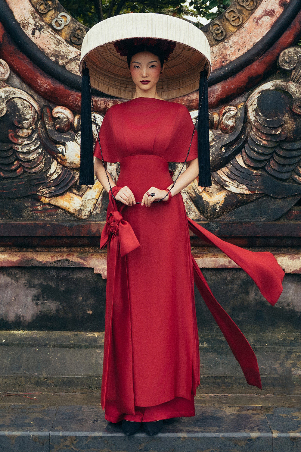 Ha Y Boat Neck Synthetic Silk Ao Dai