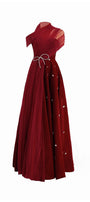 Duarte Fit and Flare Crossover Mesh Silk Floor Length Dress - MEAN BLVD