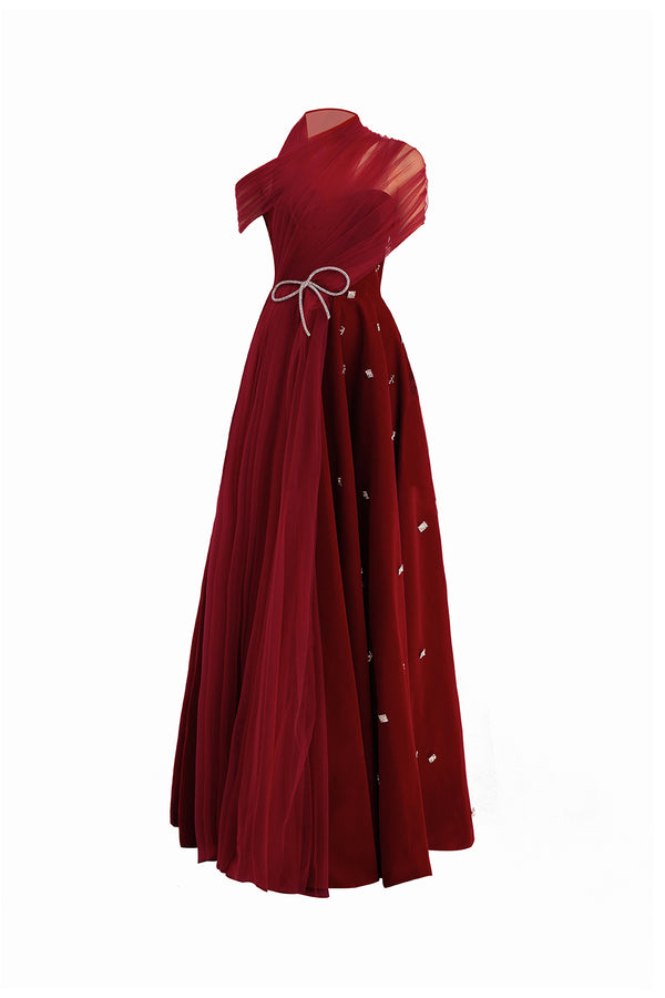Duarte Fit and Flare Crossover Mesh Silk Floor Length Dress