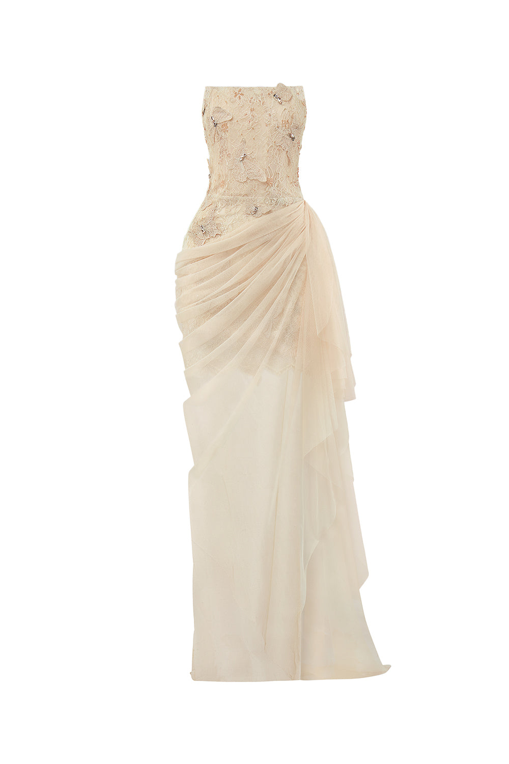 Butterfly Reverie Sarong Semi-Heart Neck Lace Floor Length Dress