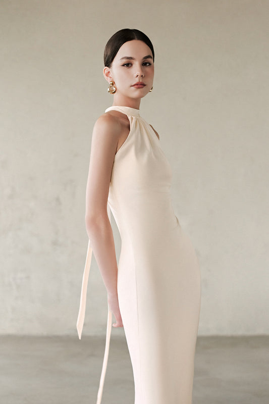 Evyn Halter Neck Gathering Maxi Dress