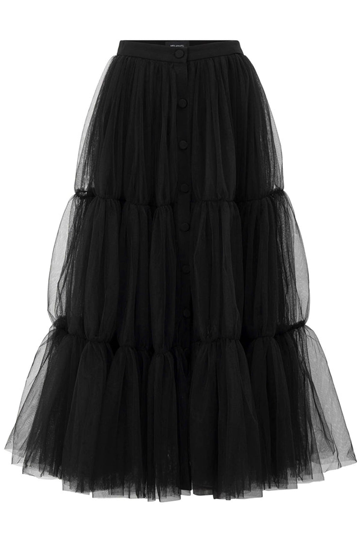Devil Tiered Front Slit Tulle Midi Skirt