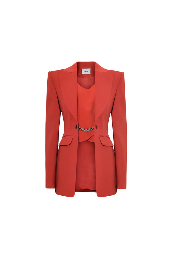 Daley Structured Square Shoulder Crepe Blazer