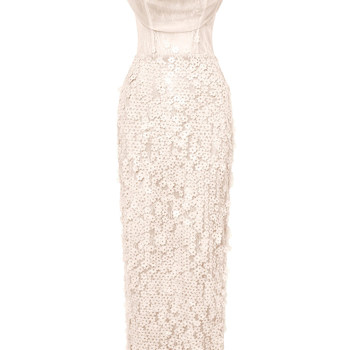 Solviva Sheath Cowl Neck Mesh Lace Ankle Length Dress