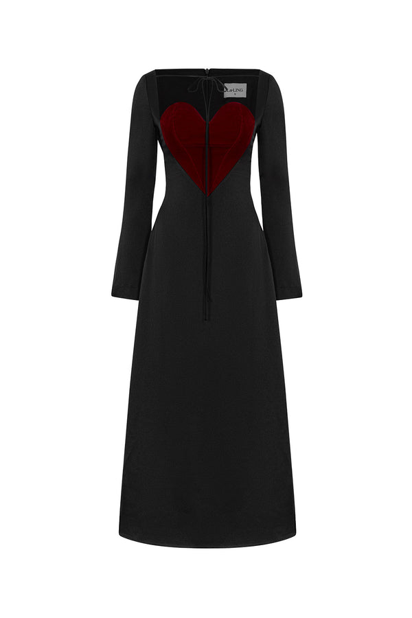 Crimson A-line Heart Neck Velvet Midi Dress