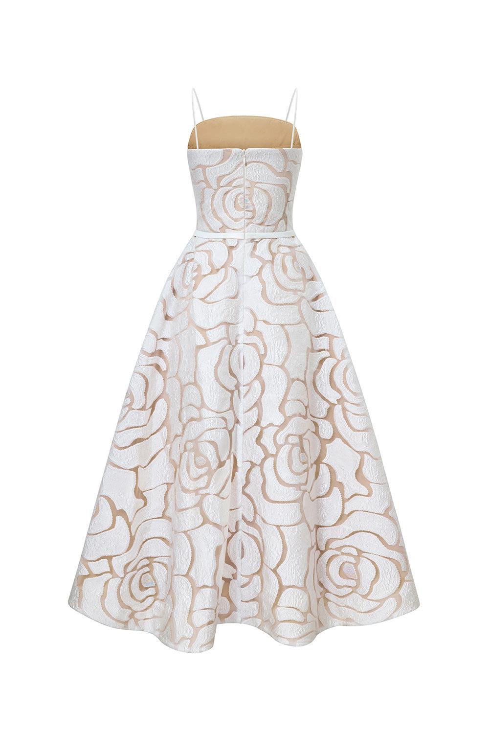Grandeur A-line Spaghetti Strap Lace Calf Length Dress