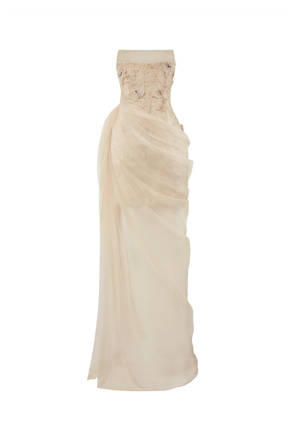 Butterfly Reverie Sarong Semi-Heart Neck Lace Floor Length Dress