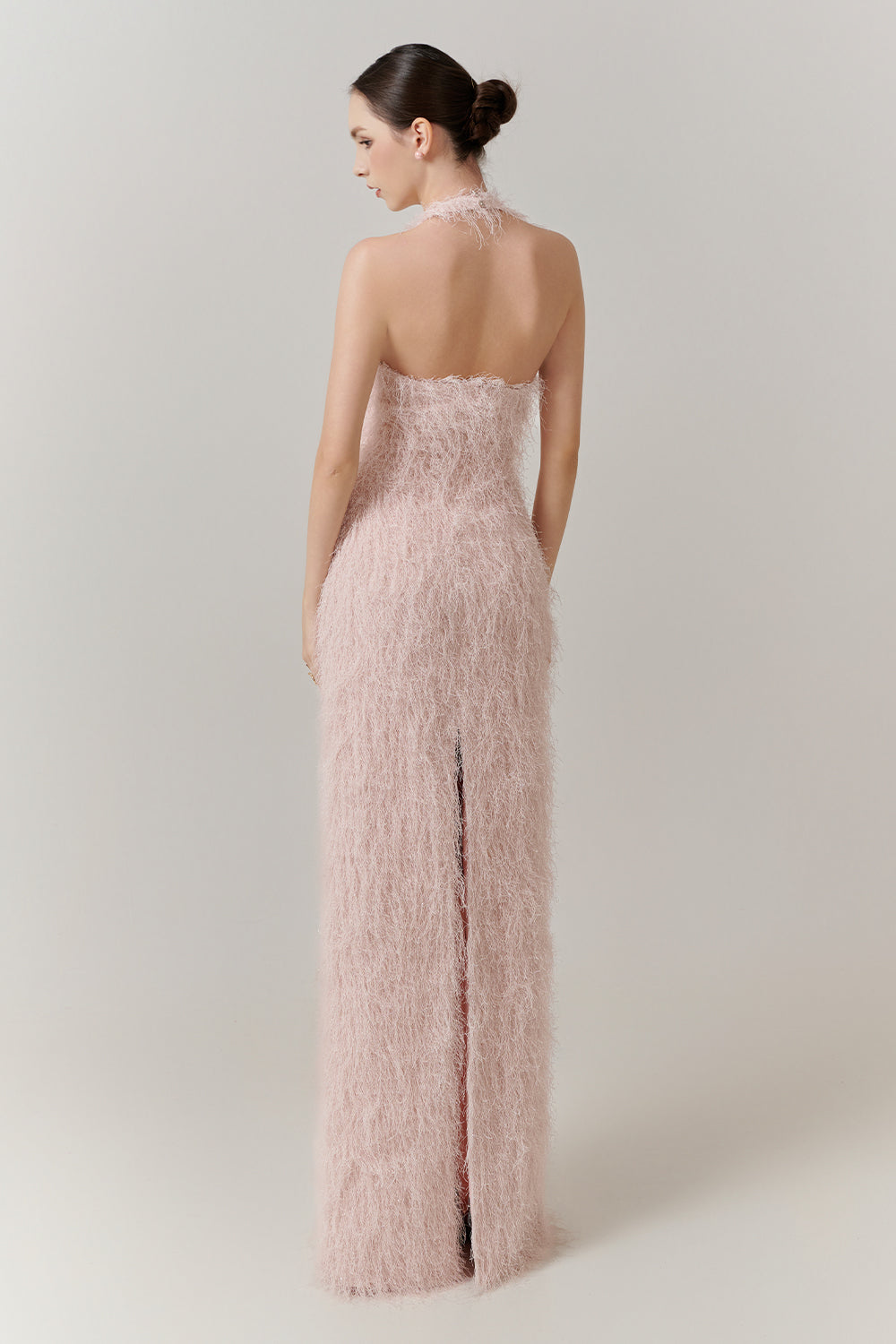 Celeste Halter Feather Maxi Dress