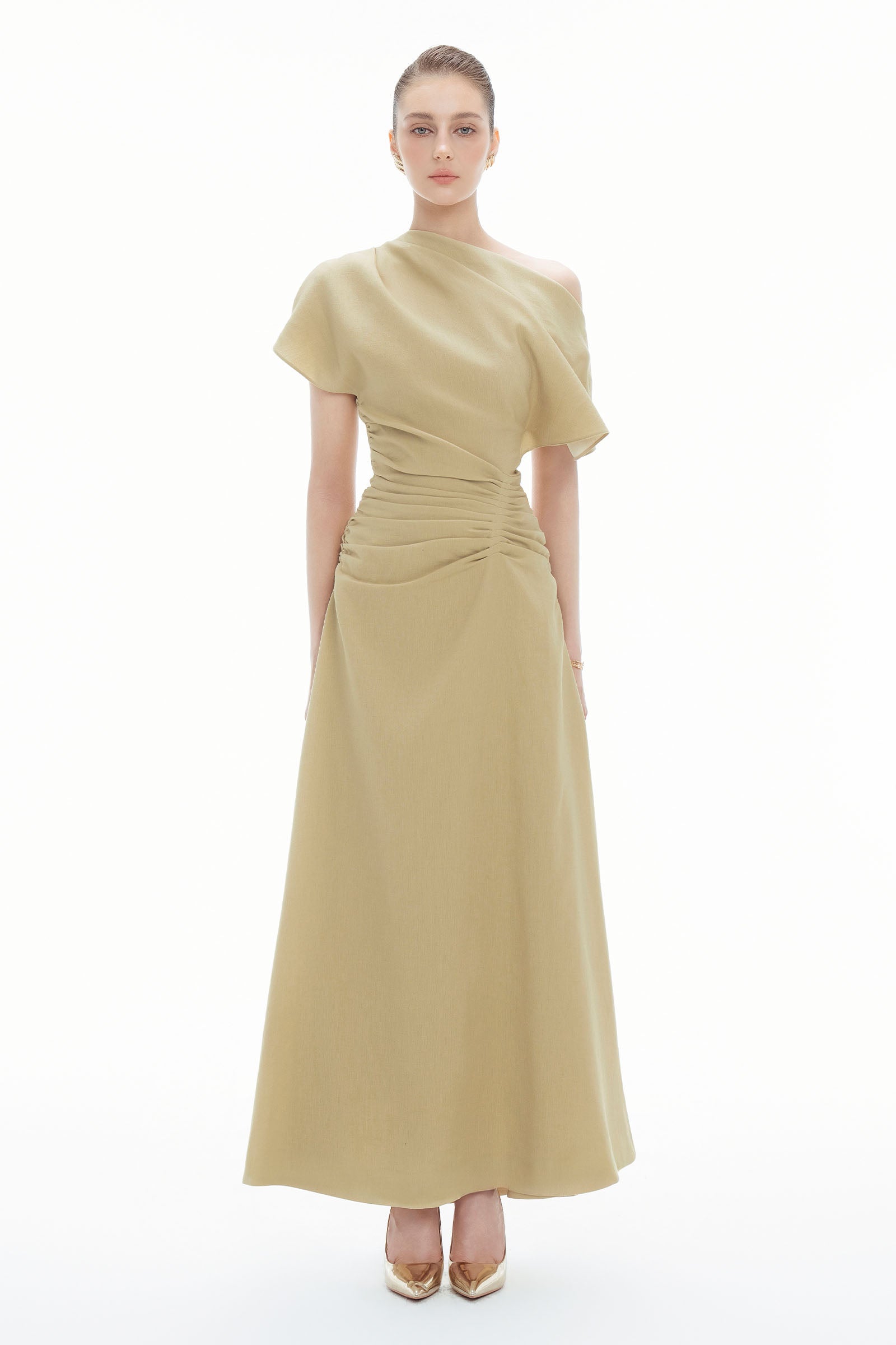 Olivia Asymmetric Sleeve Maxi Dress