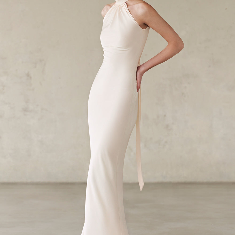 Evyn Halter Neck Gathering Maxi Dress