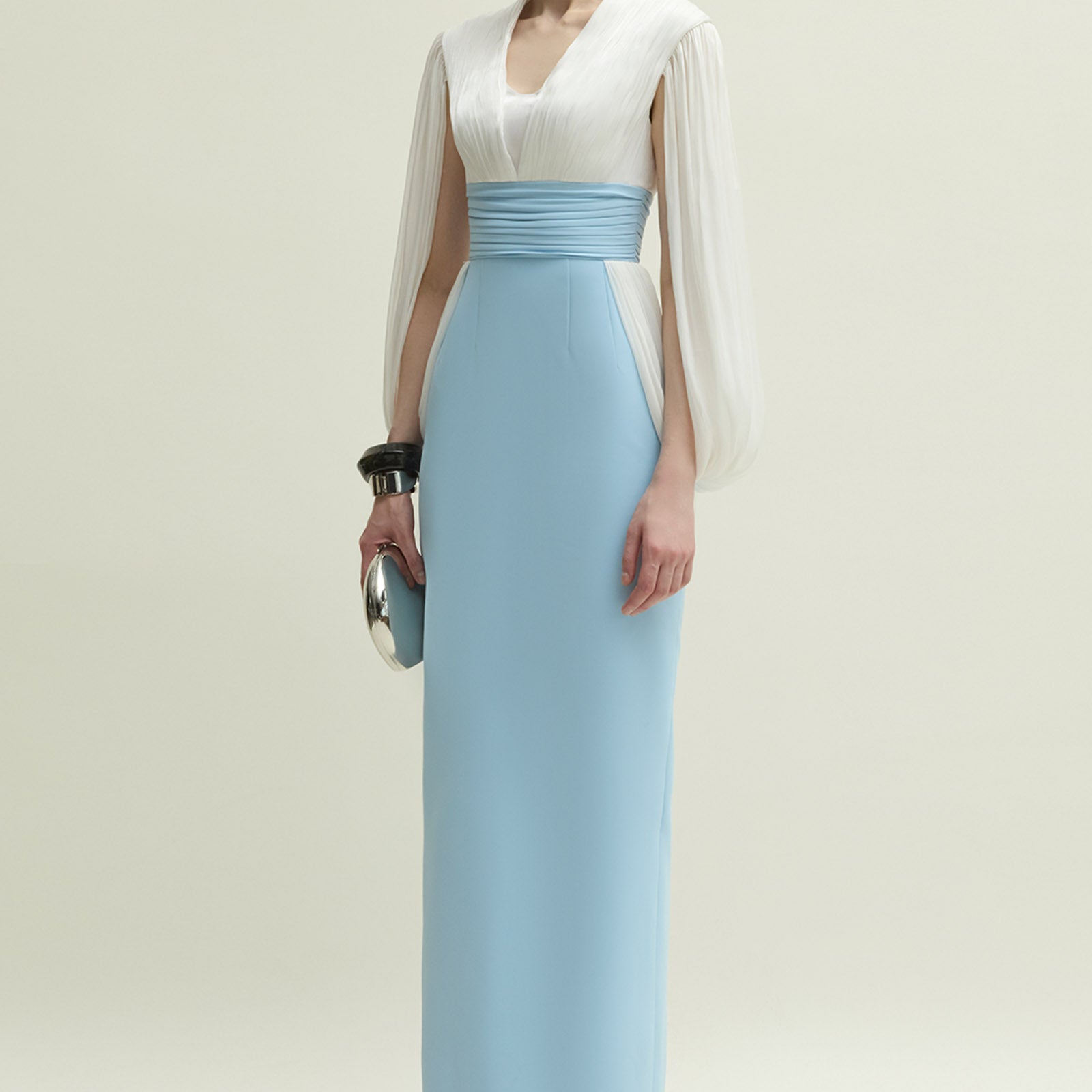 Duchess V-Neck Gathering Maxi Dress