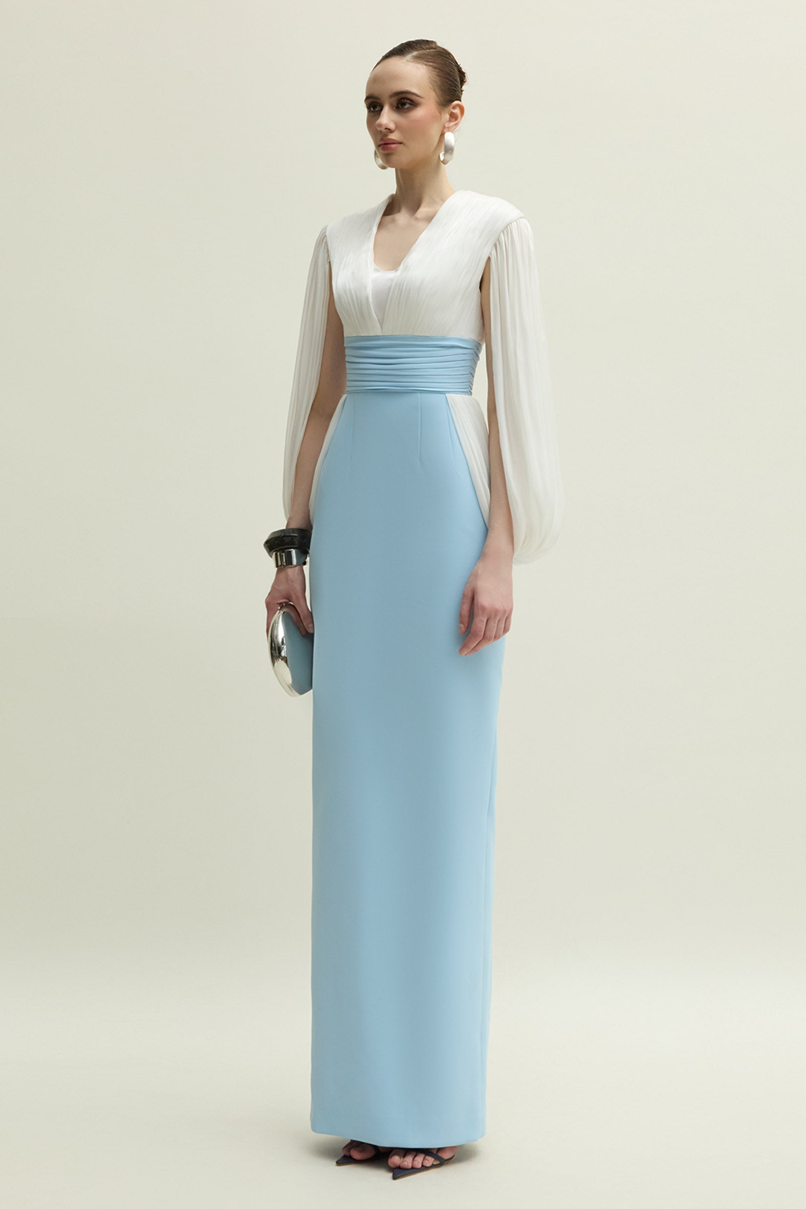 Duchess V-Neck Gathering Maxi Dress