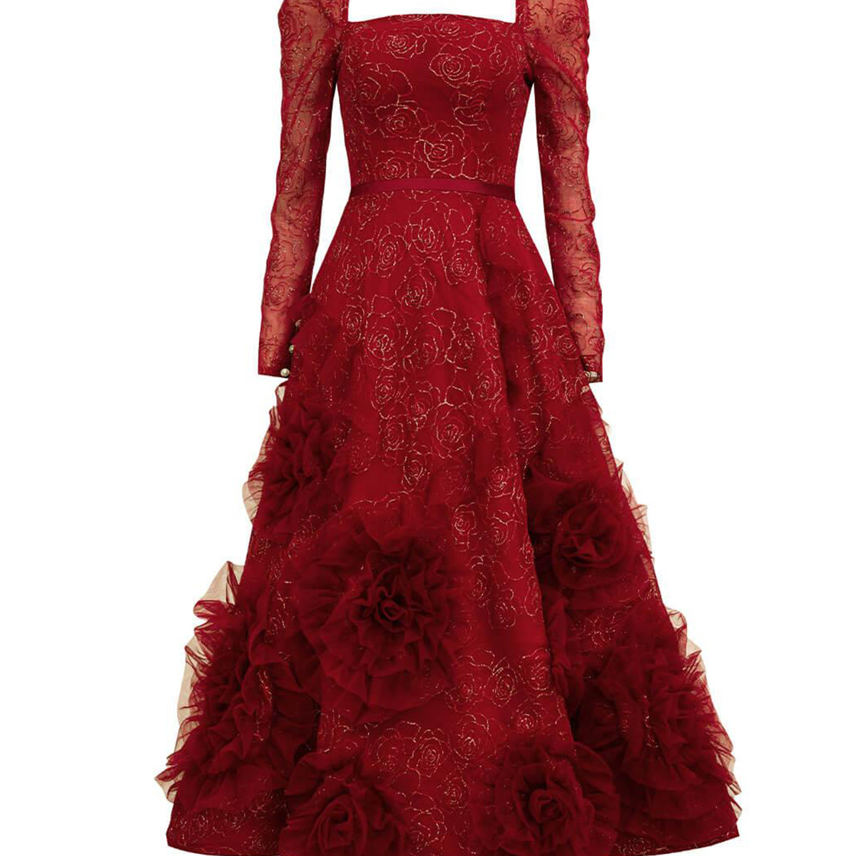 Rosewood Fit and Flare Flower Applique Polyester Midi Dress