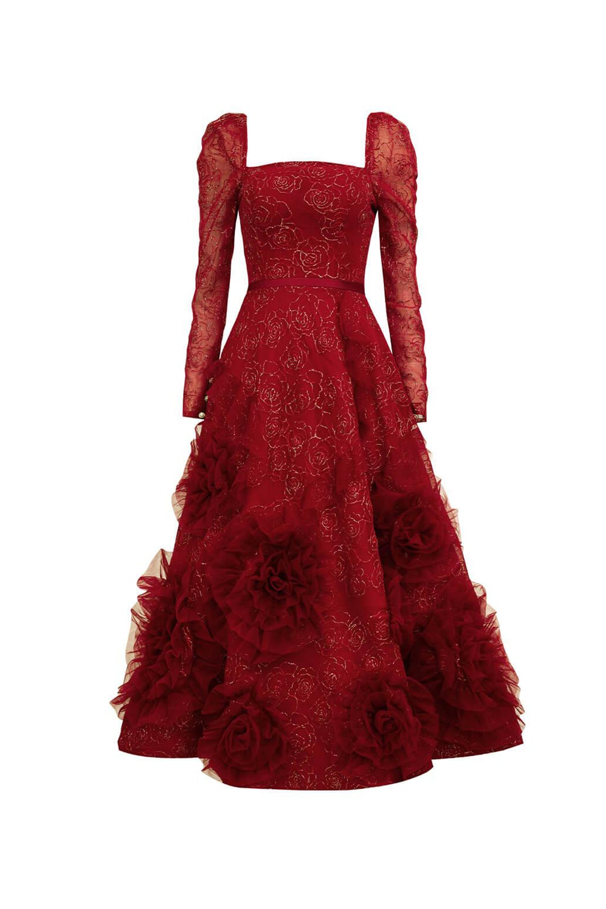 Rosewood Fit and Flare Flower Applique Polyester Midi Dress
