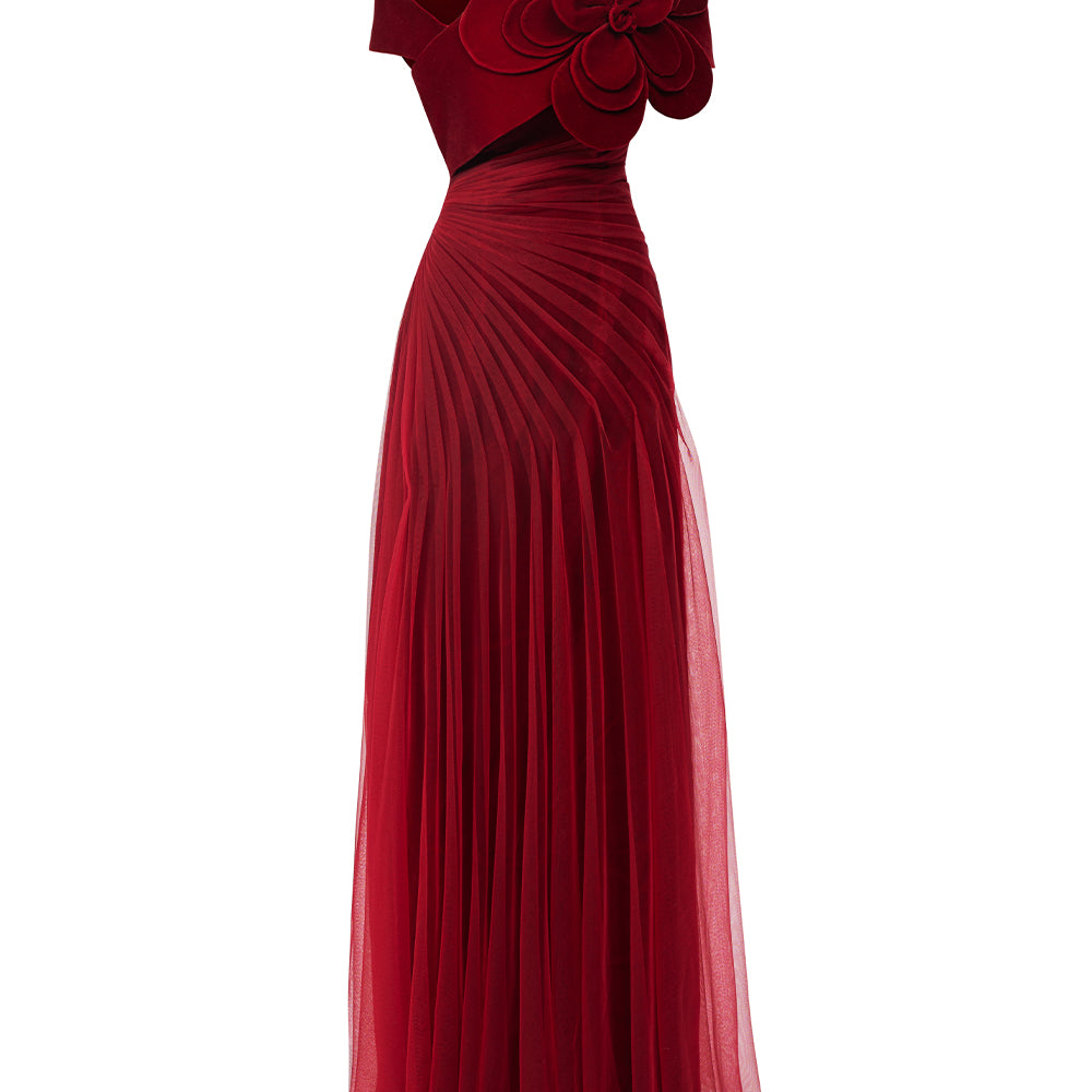 Lester A-line Side Pleated Polyester Floor Length Dress