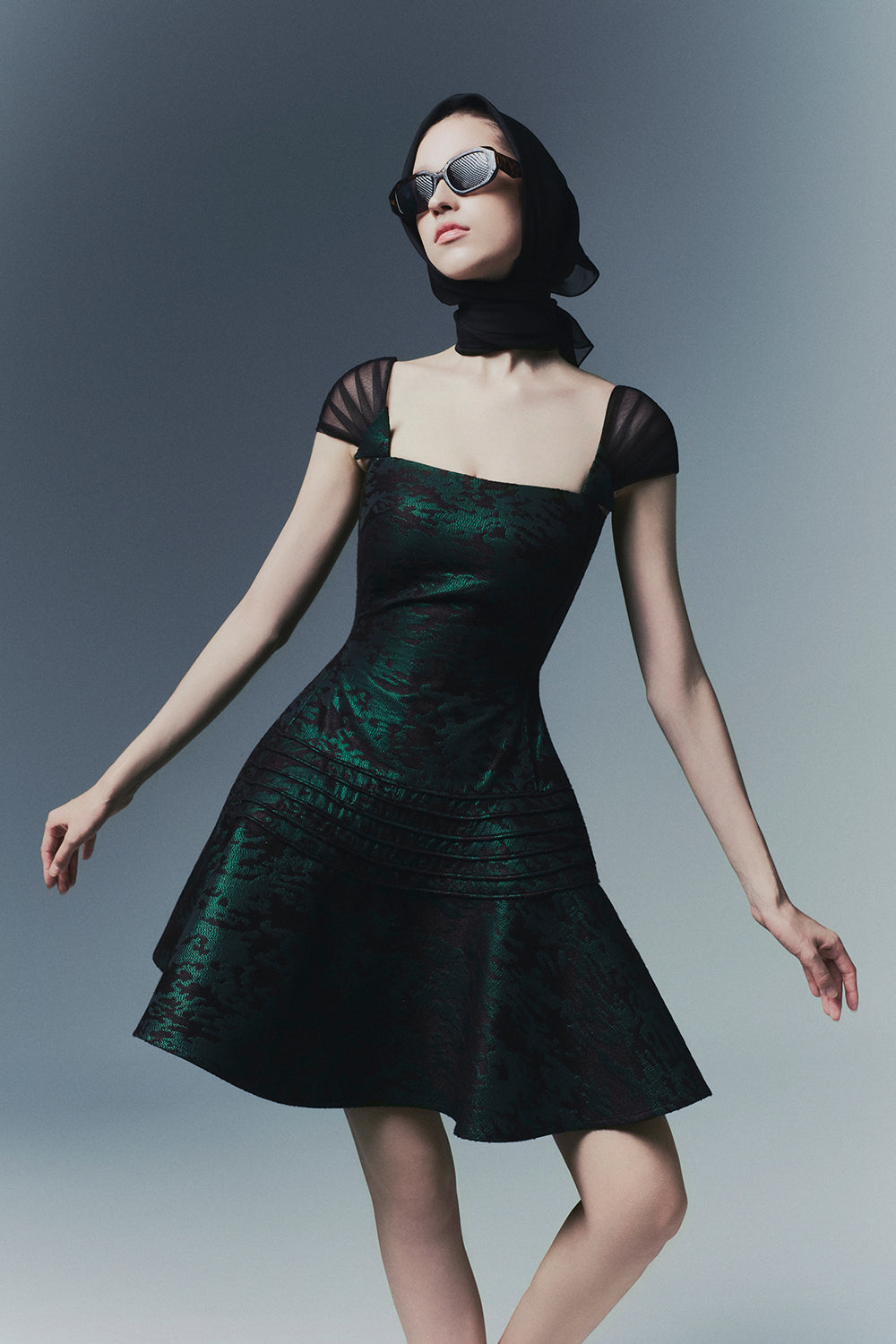 Women's Halsey A-line Jacquard Mini Dress 34/36/38/Customize Black & Teal  MEAN BLVD