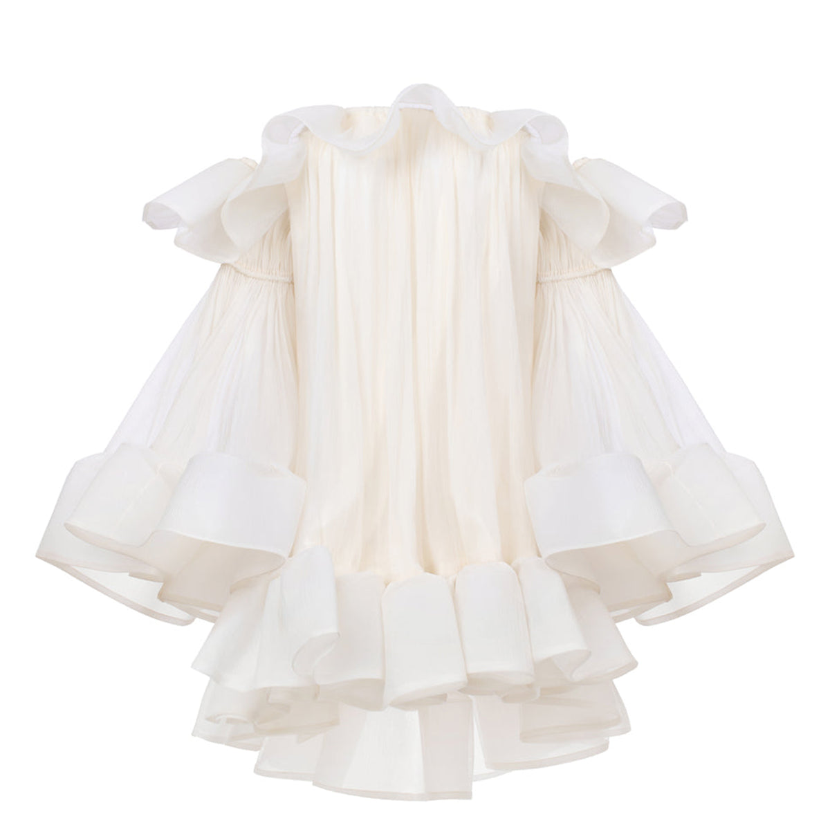 Flora Babydoll Ruffle Layer Crinkle Chiffon Mini Dress