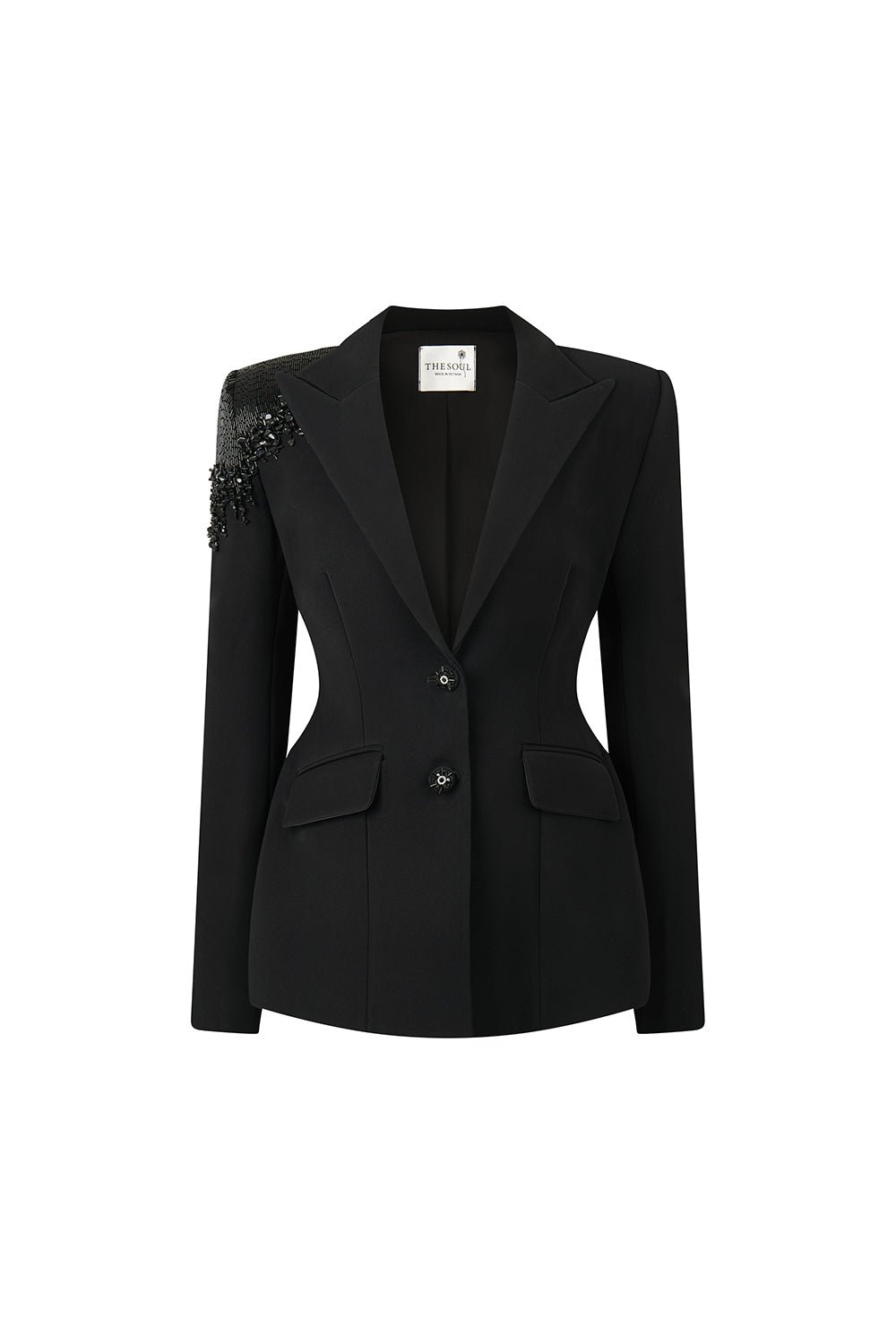 Musie Hourglass Lapelless Poly Silk Blazer