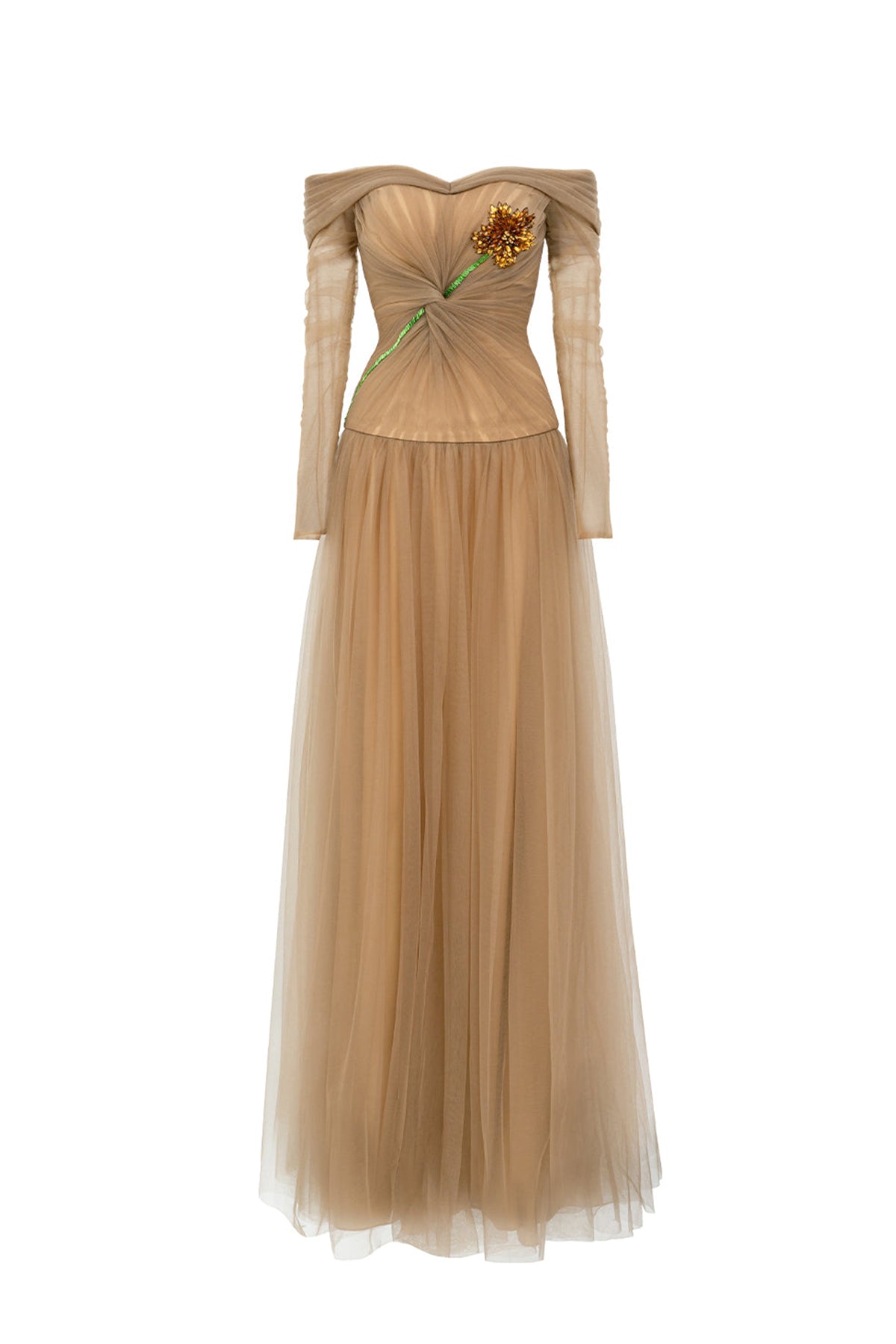 Rodrigo Gathered Stone Polyester Floor Length Dress