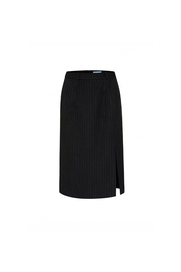 Soleil Straight Slit Hem Twill Knee-length Skirt