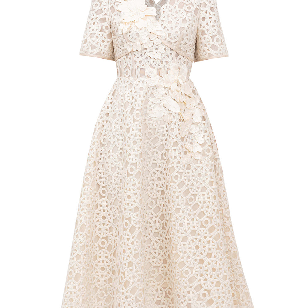 Bethany A-line V-Neck Lace Midi Dress