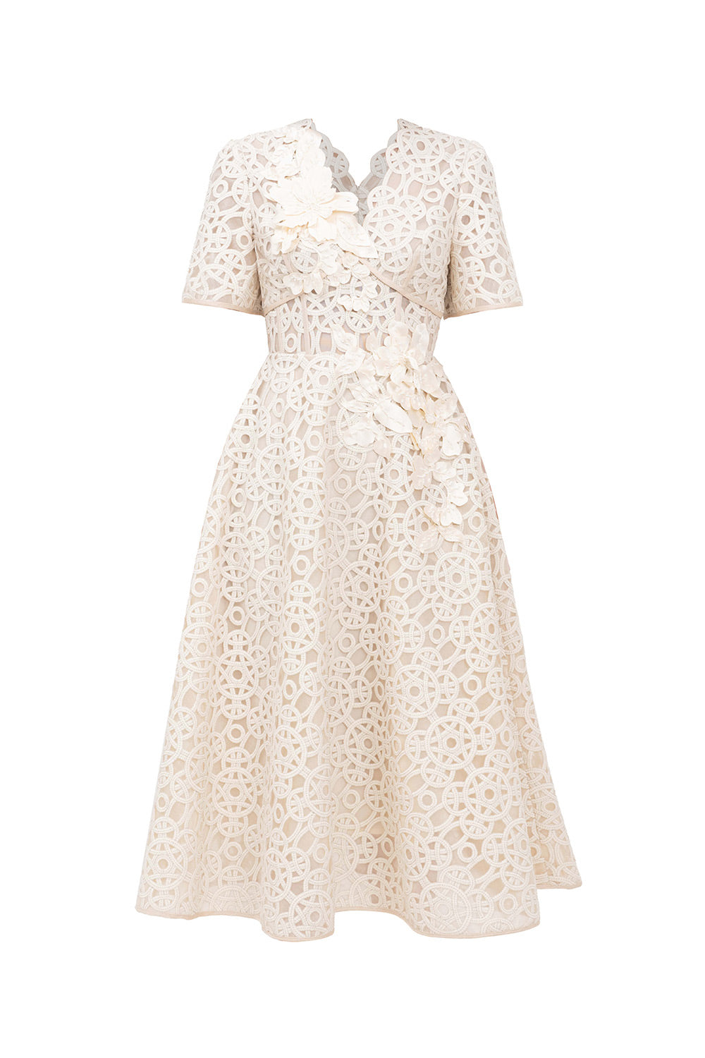 Bethany A-line V-Neck Lace Midi Dress