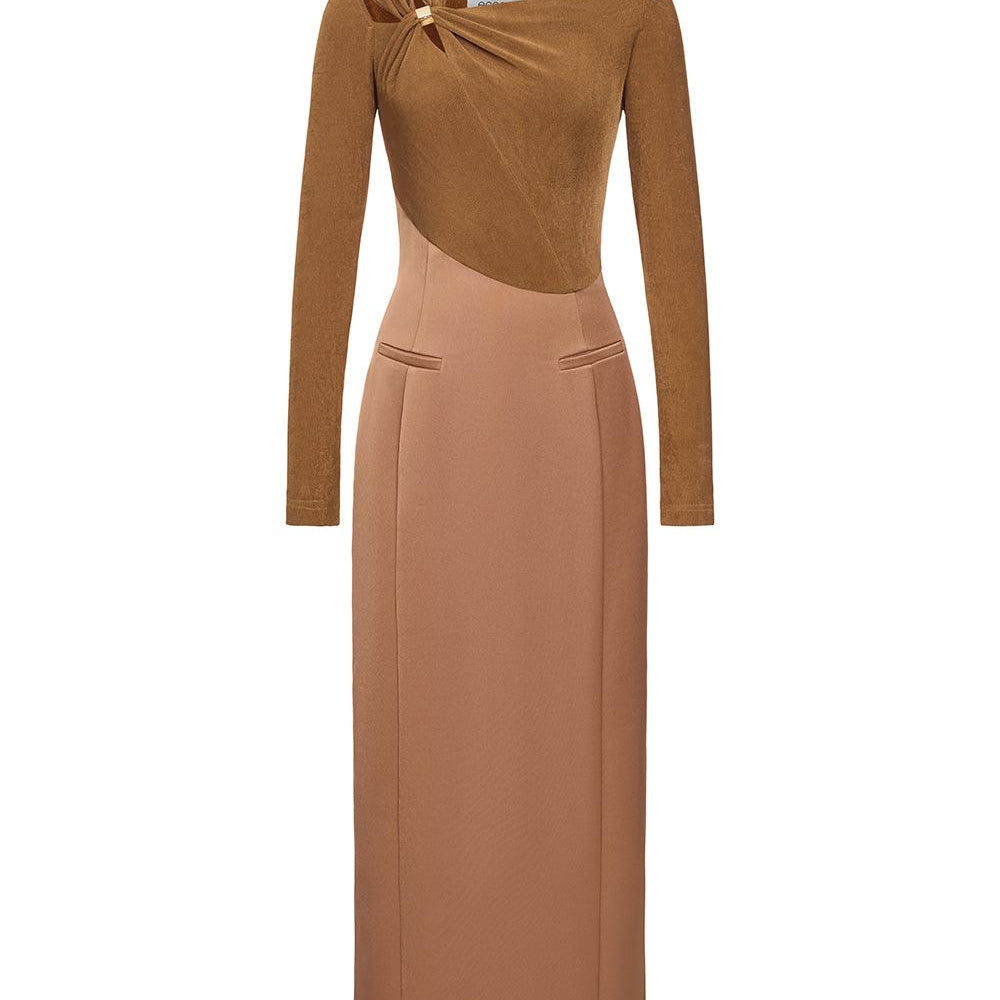 Eleanor Sheath Asymmetric Neck Taffeta Midi Dress