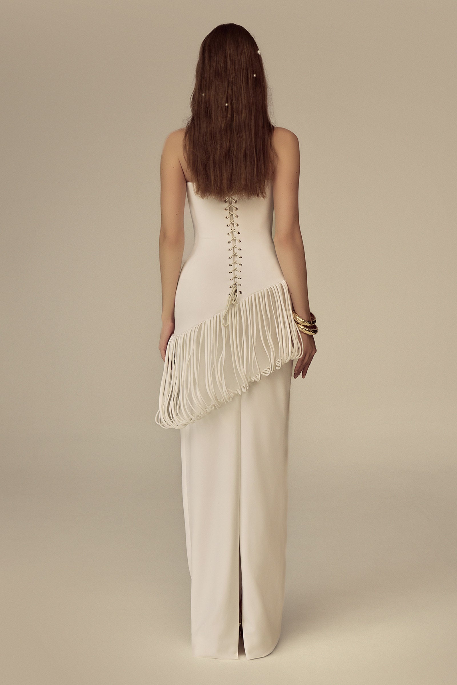 Isolara Straight Across Fringe Maxi Dress