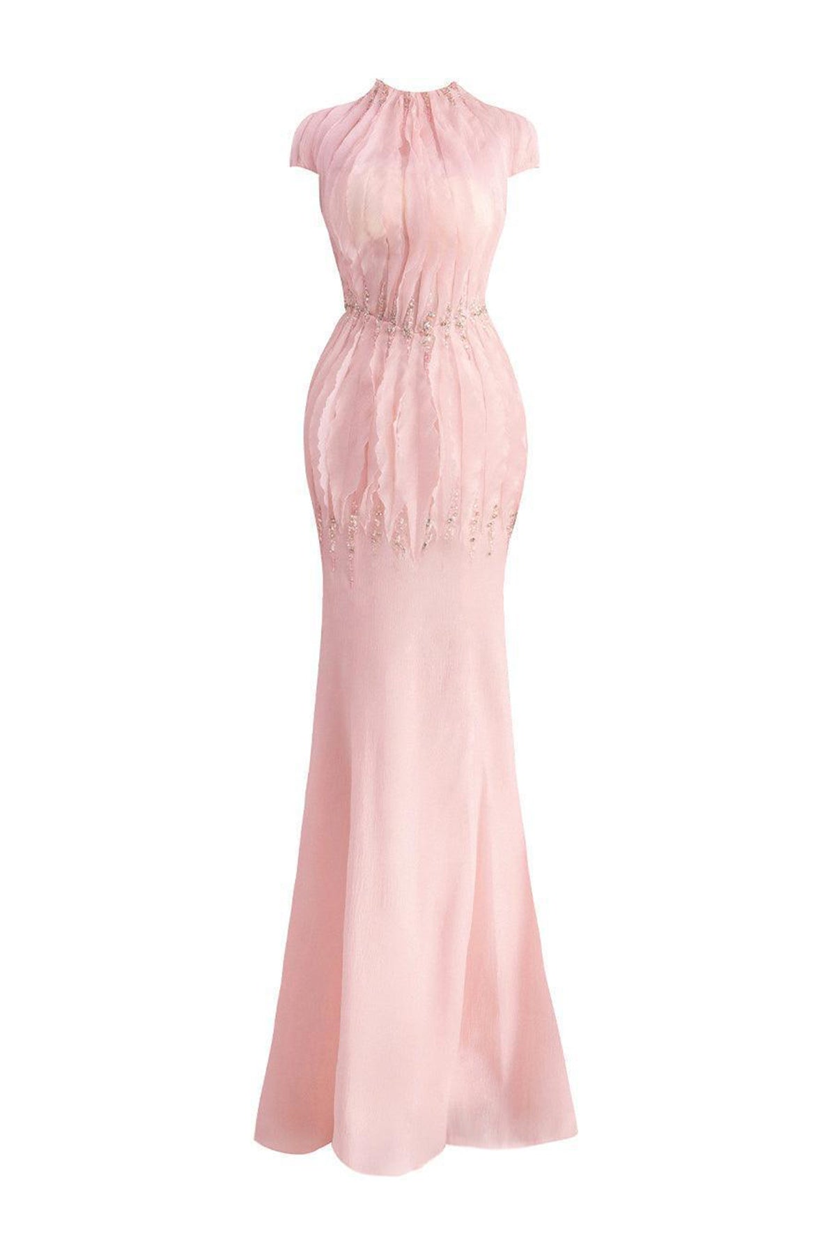 Rhodes Mermaid Cap Sleeved Silk Organza Floor Length Dress