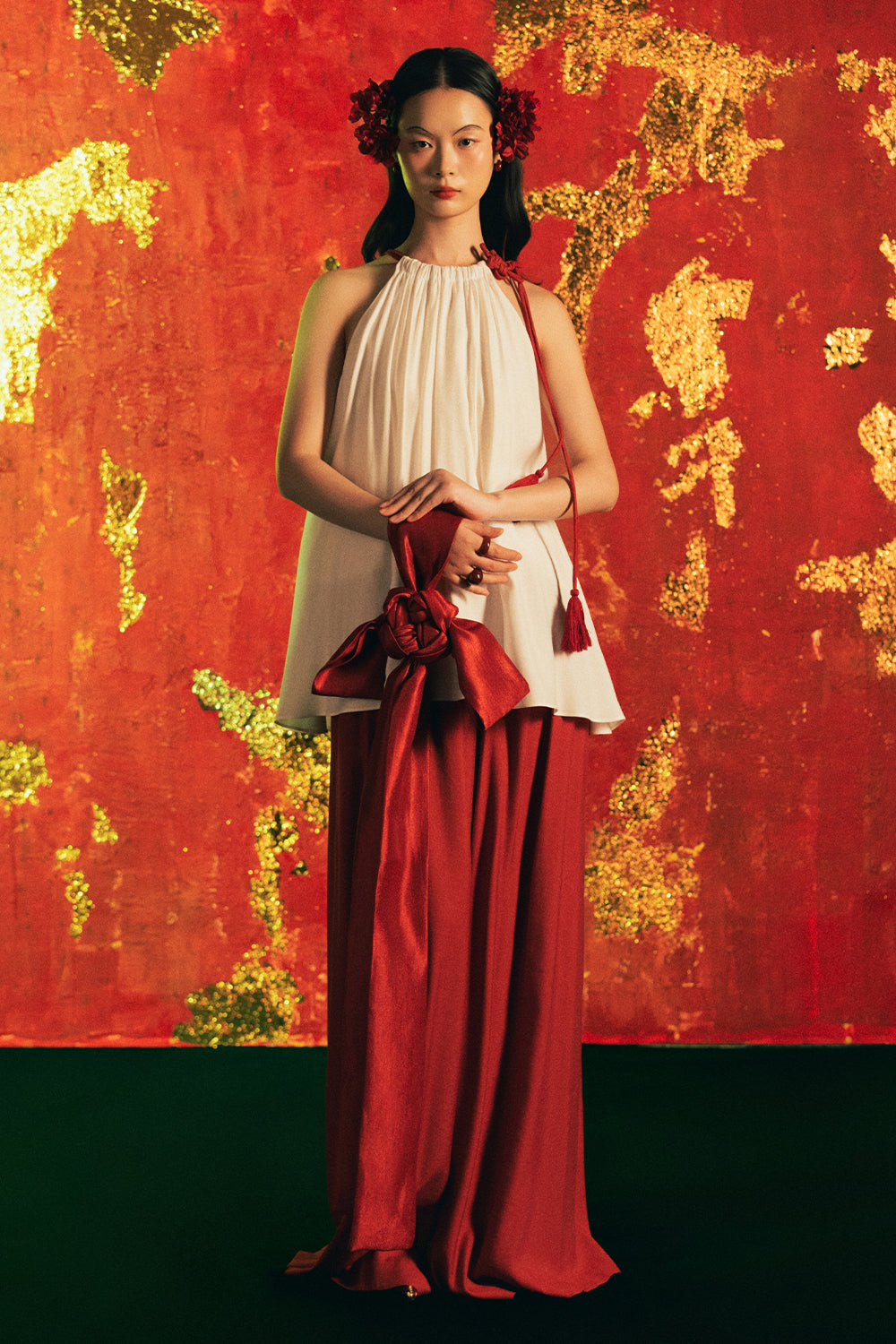 Hong Mai Straight Synthetic Silk Pants