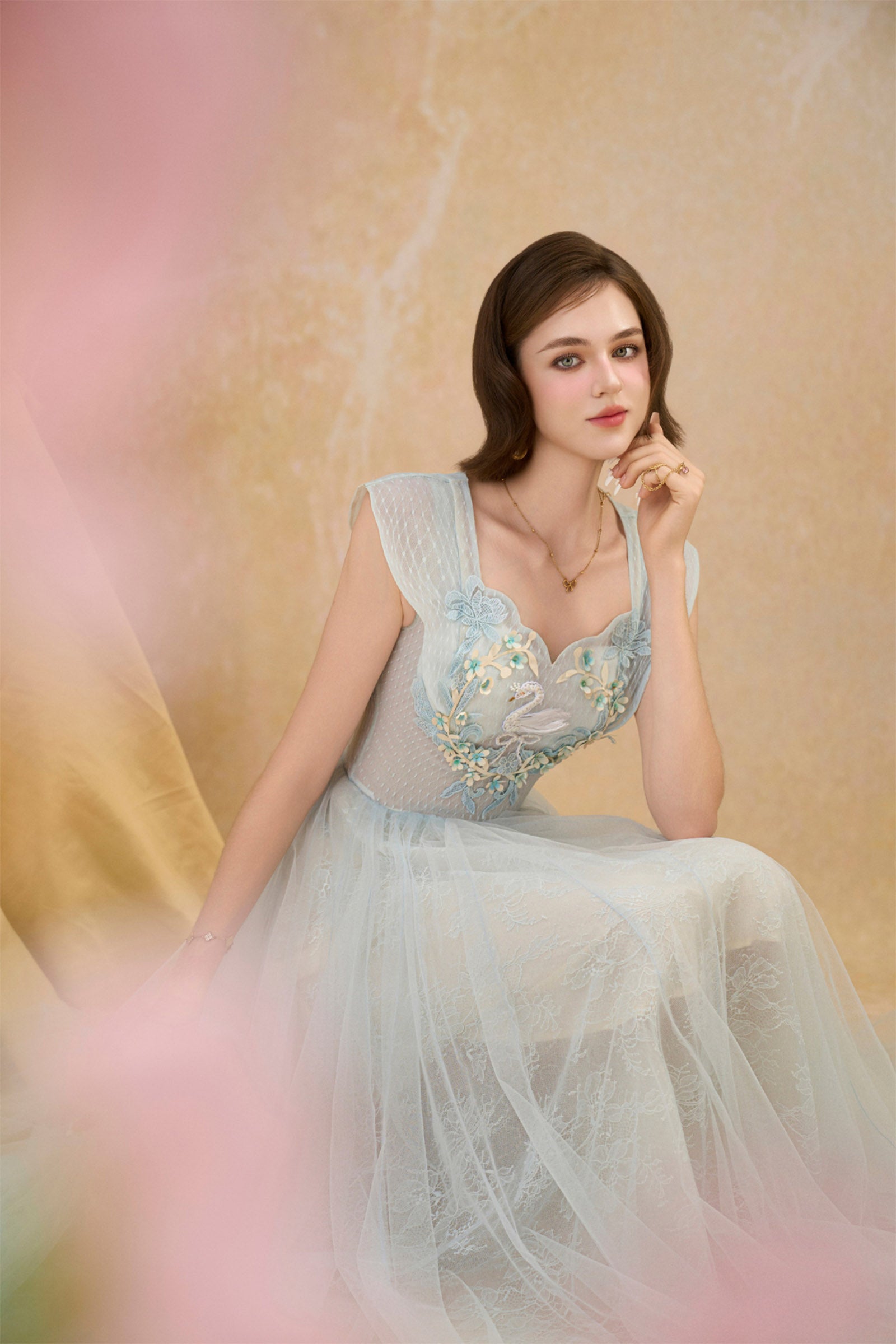 Liana Sweetheart Embroidery Midi Dress