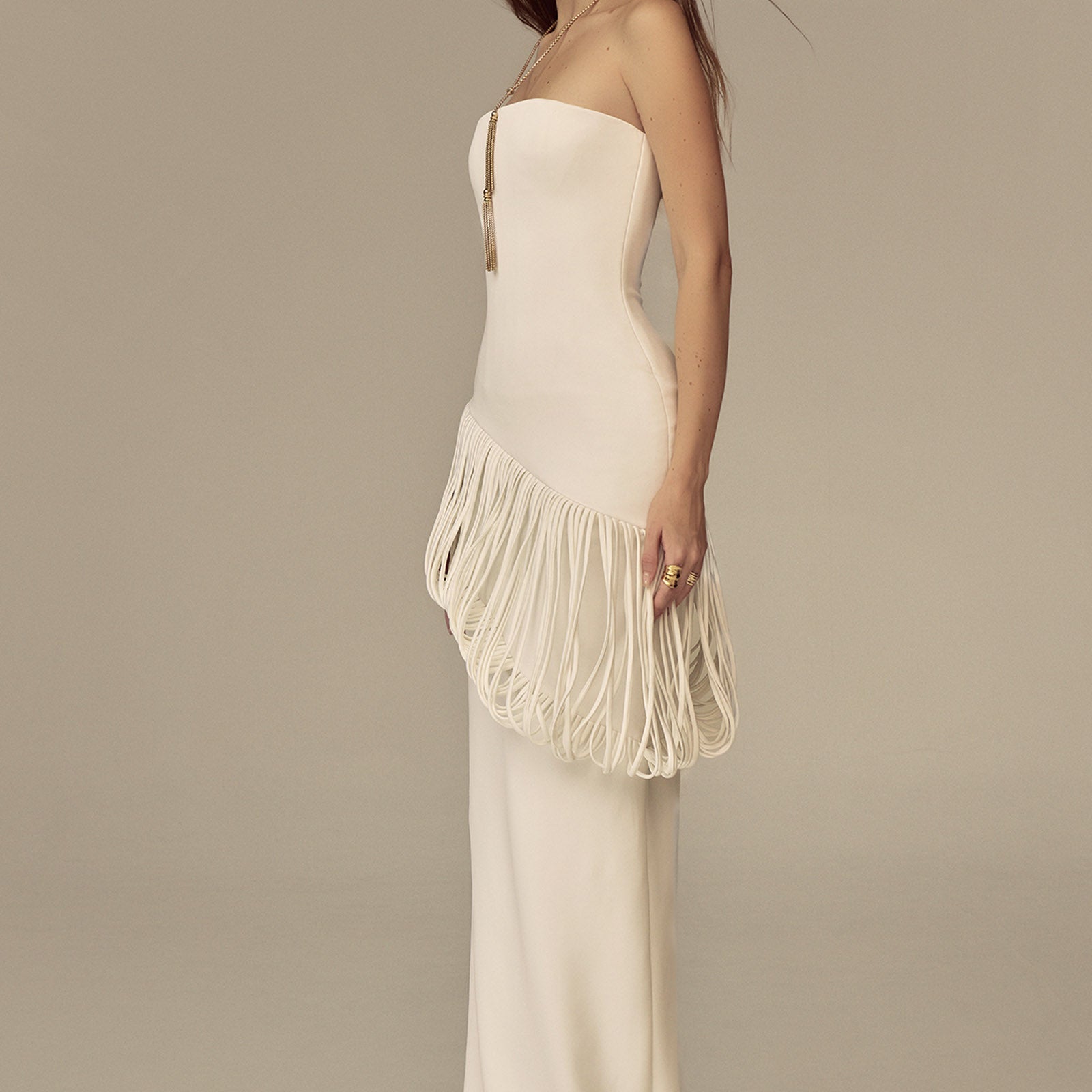 Isolara Straight Across Fringe Maxi Dress