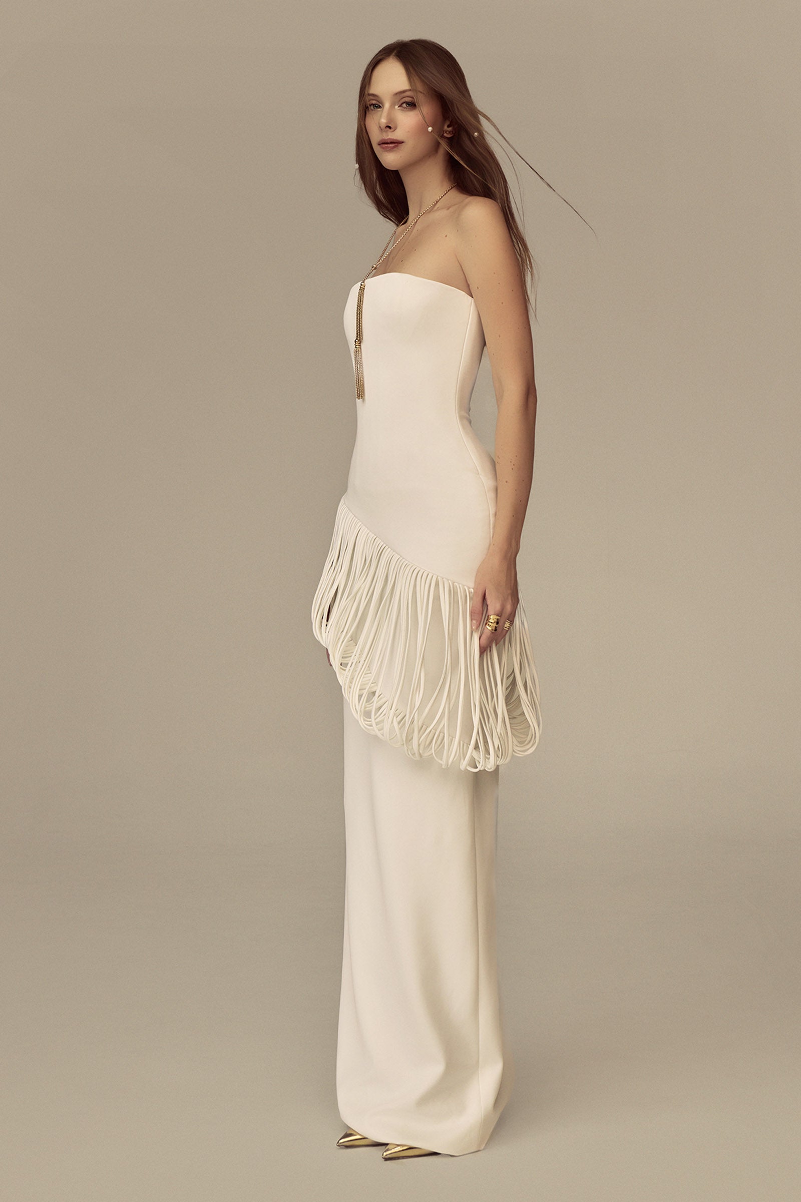 Isolara Straight Across Fringe Maxi Dress