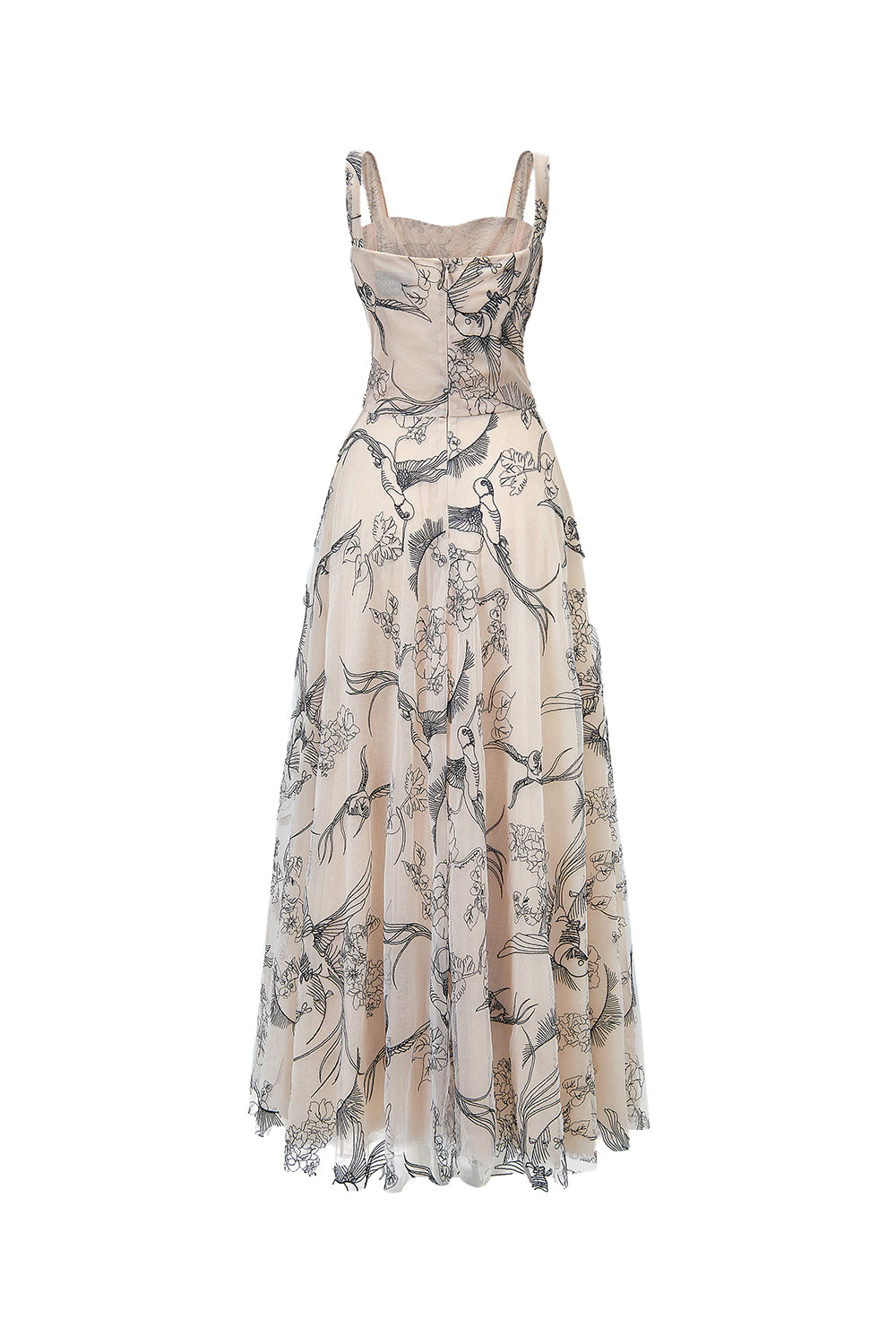 Timeless Crane A-line Semi-Heart Neck Tulle Maxi Dress