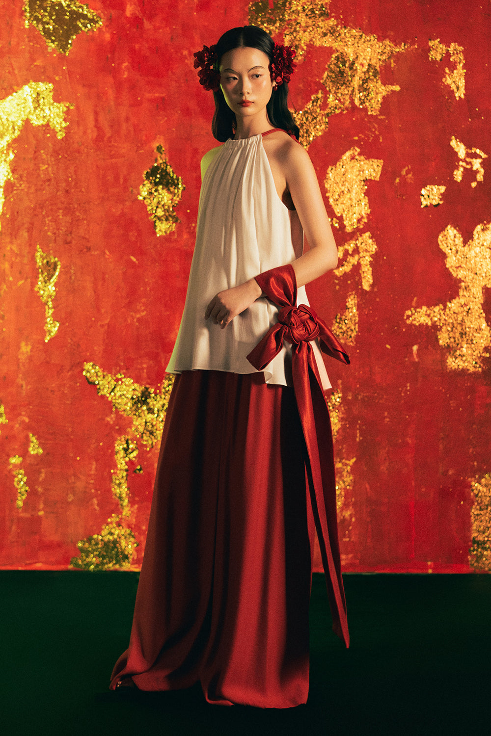 Hong Mai Straight Synthetic Silk Pants