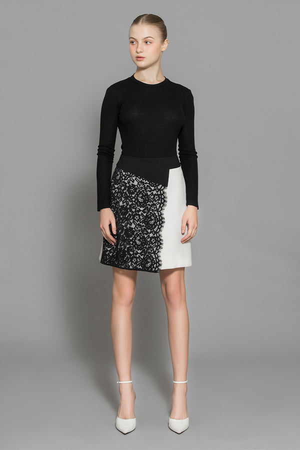 Maddie A-line Contrasting Waistband Wool Mini Skirt