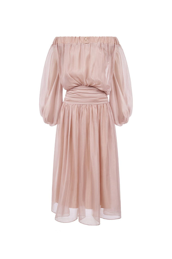 Lucent Blouson Off-Shoulder Silk Organza Maxi Dress