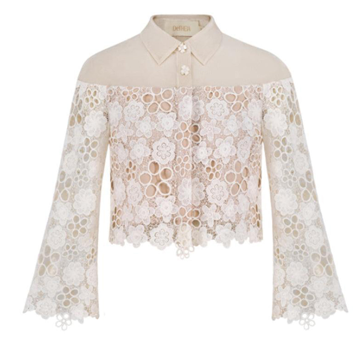 Maria Cropped Collared Neck Lace Shirt