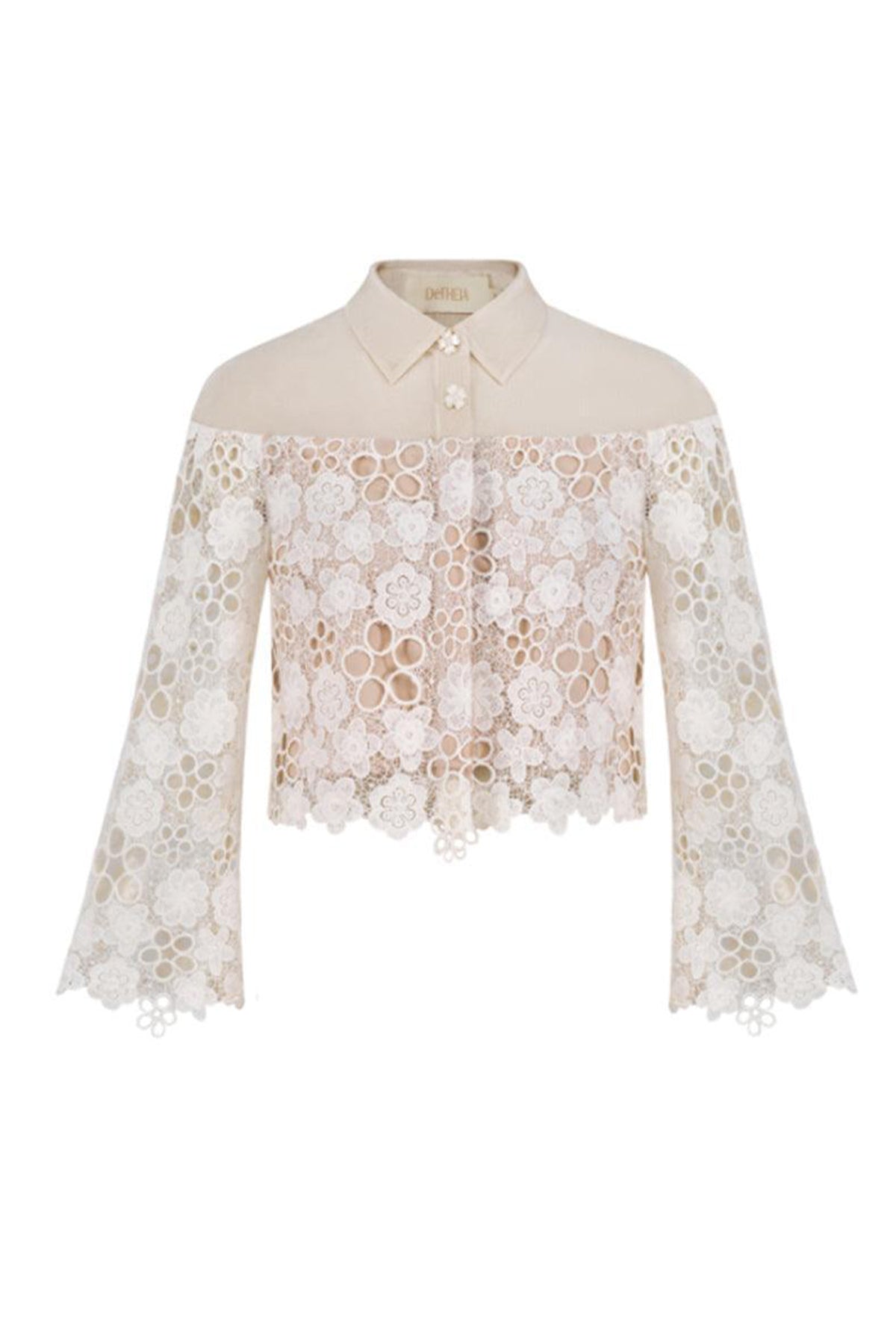 Maria Cropped Collared Neck Lace Shirt