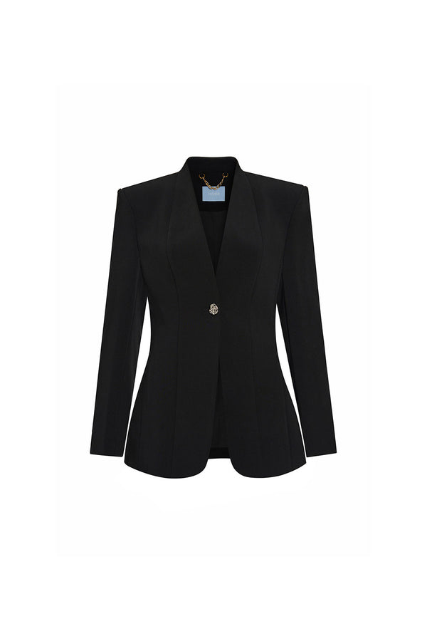 Madarin Structured Lapelless Twill Blazer