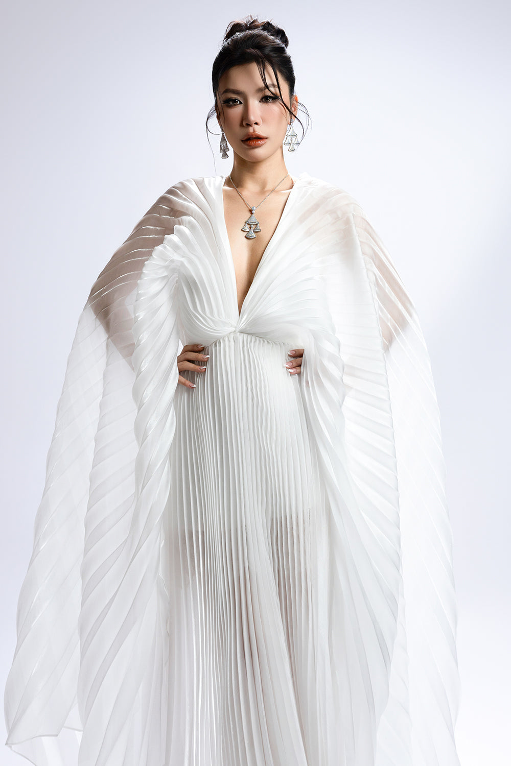 Isolde V-Neck Pleated Maxi Dress