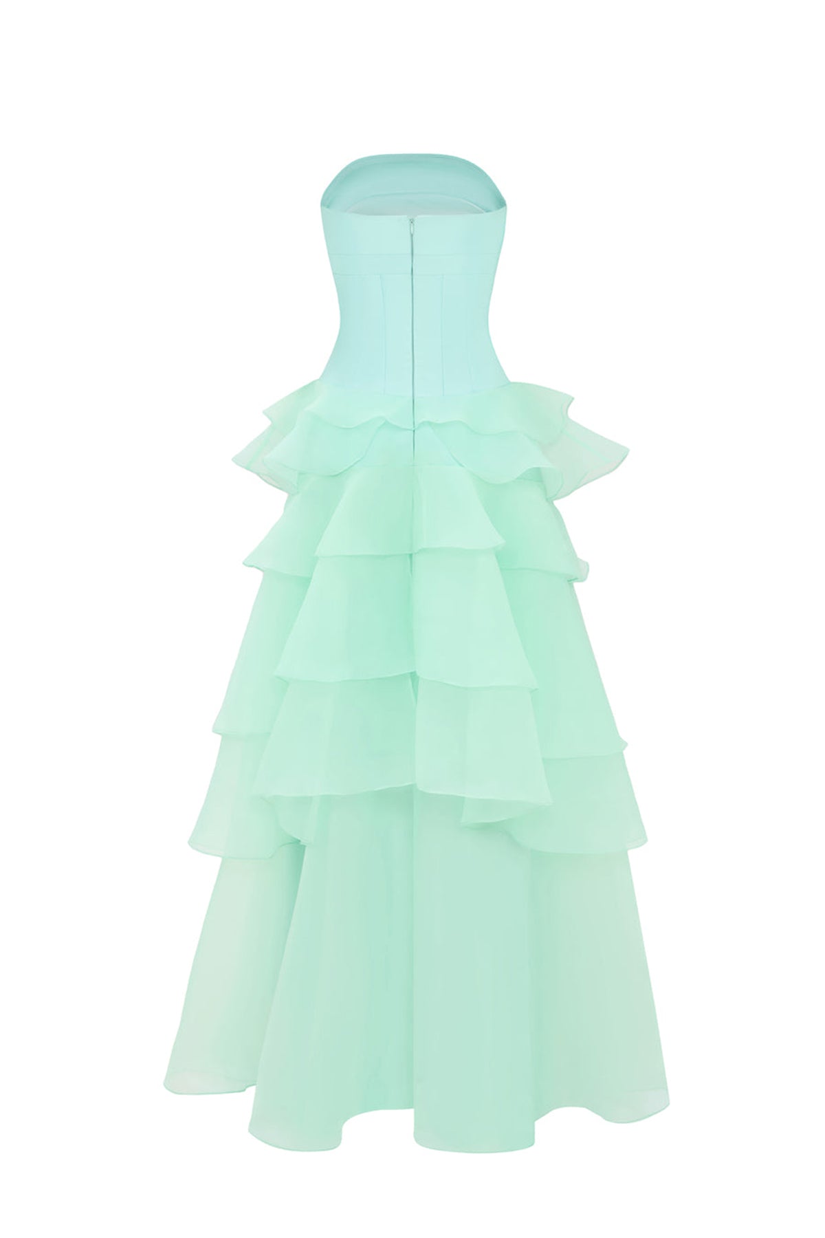 Cascade Straight Across Ruffle Maxi Dress