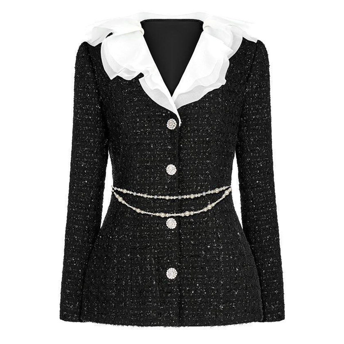 Elysia A-line Ruffle Collar Tweed Top