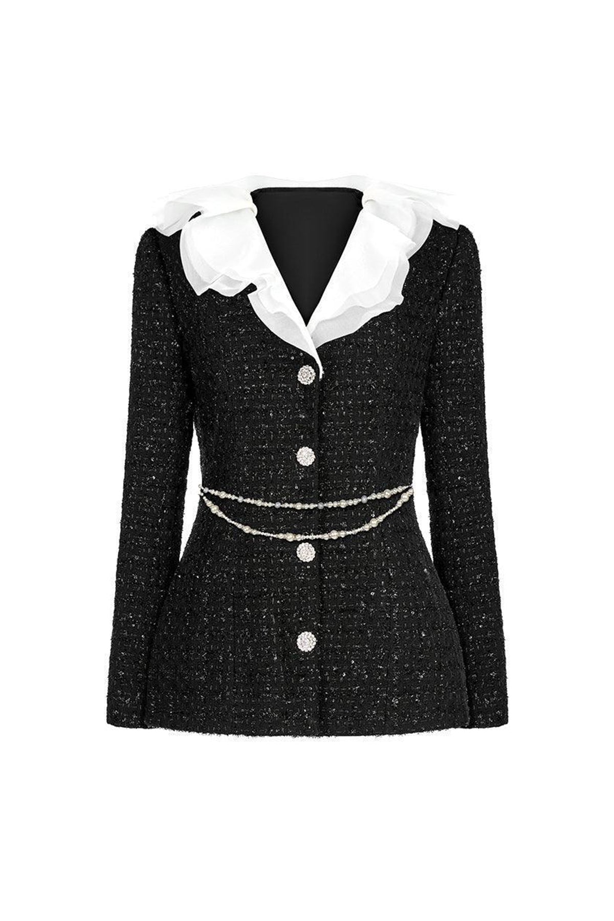 Elysia A-line Ruffle Collar Tweed Top