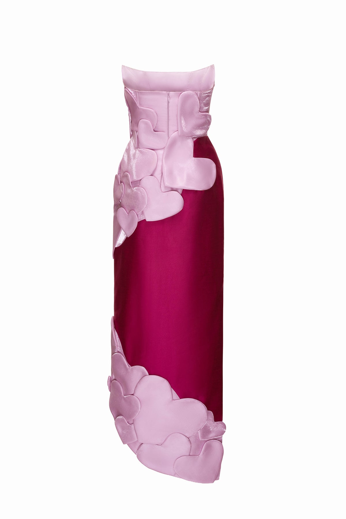 Darling Color Mix Taffeta Asymmetric Heart Detail Maxi Dress